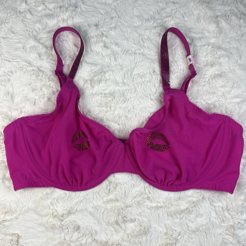Victoria's Secret Very‎ Sexy Mesh Bra Pink Kiss Embellished Shine Strap 38DD NWT